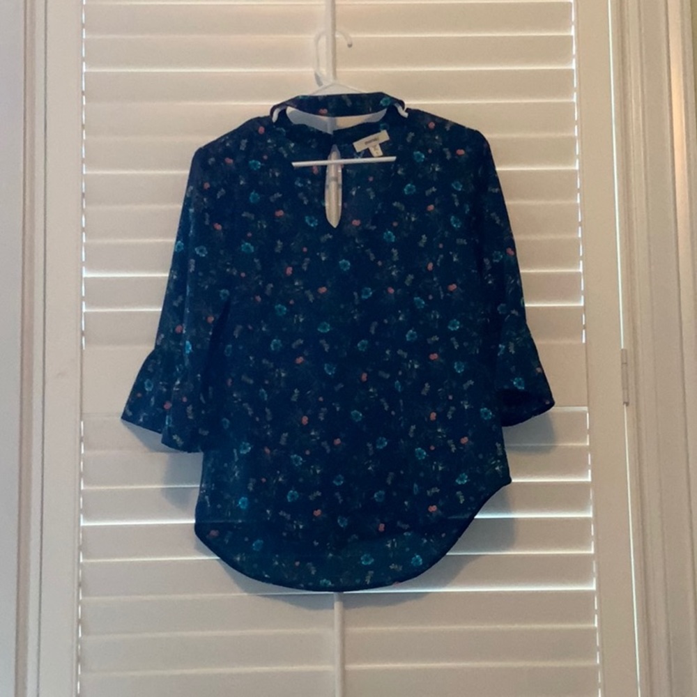 Blue floral cut out blouse